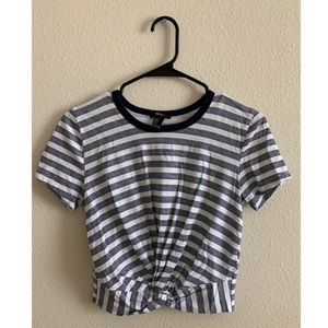 Forever 21 Navy Blue Striped Short Sleeve Top